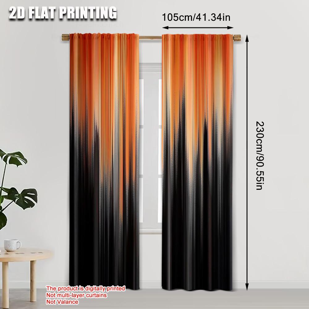 Modern Upscale Curtains Plane Printing Orange Black Gradient Versatile Fabric Without Rod Decorations Clearance Set Of 2 Made Polyester