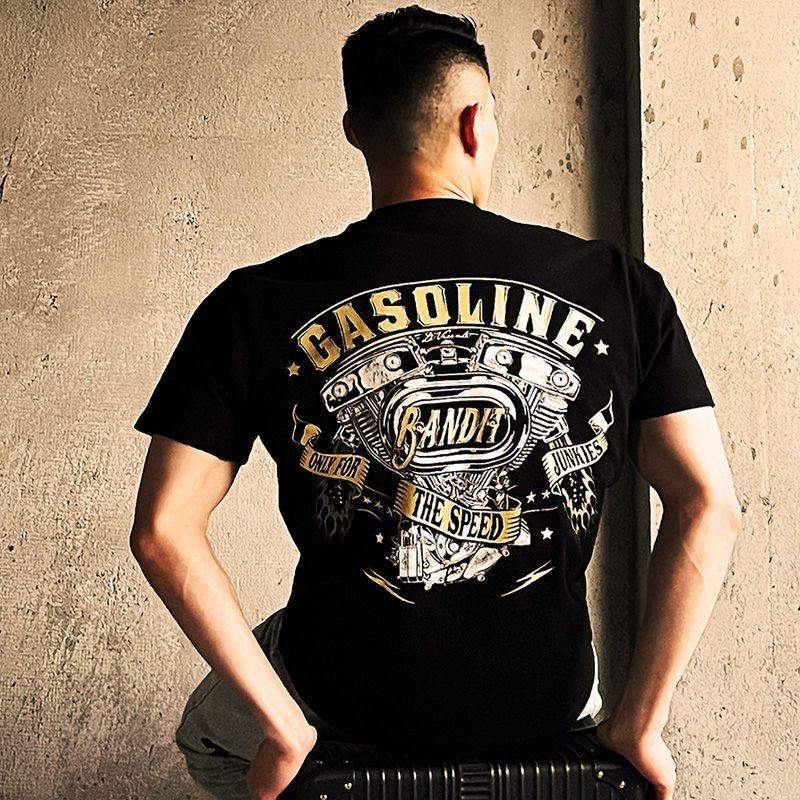 New Summer 2025 motorcycle engine printed Tshirt loose and fashionable shortsleeved cotton streetwear for men and women