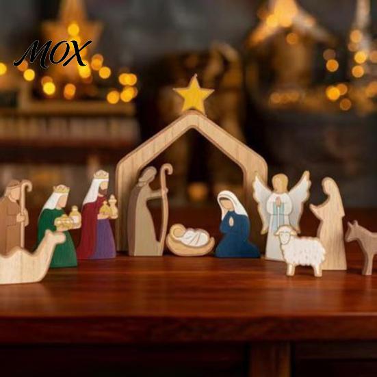 Tabletop Nativity Display Christmas Table Decorations, Wooden Scene Sculpture, Stable Baby Decorations Saint And Animal Figurines for Holiday