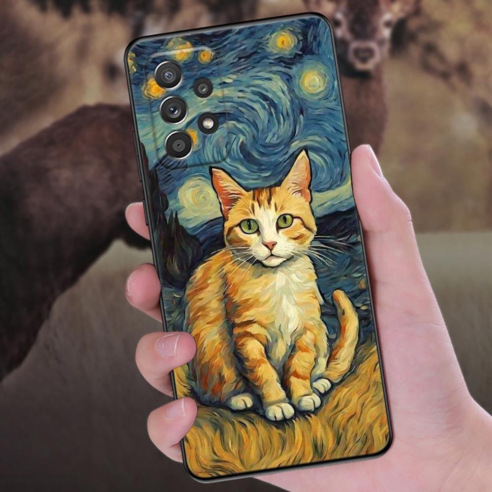Cat Van Gogh Starry Painting Phone Case For Samsung Galaxy A57 A56 A37 A55 A36 A26 A54 A52 A35 A34 A25 A17 A16 A15 A07 A06 Cover