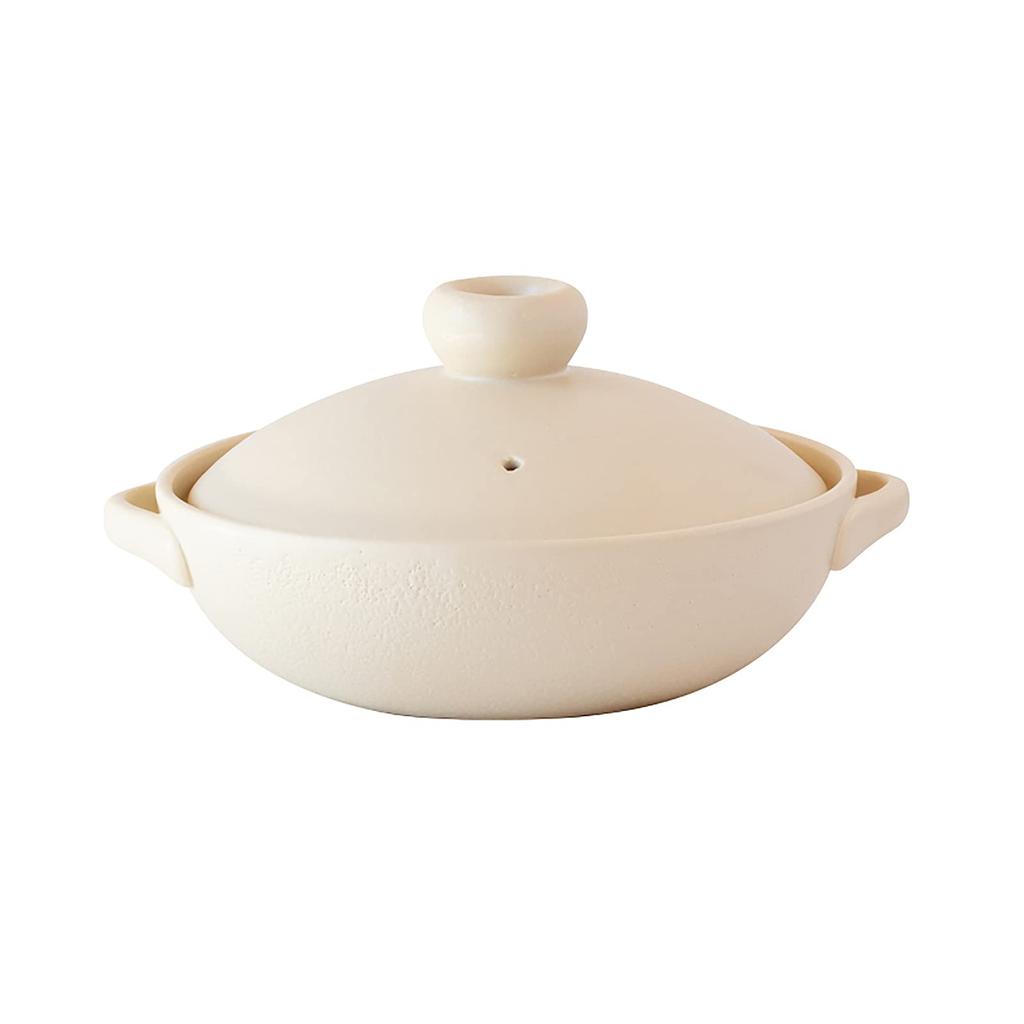 Saji Pottery Banko Ware Earthen Pot 8 Shallow Ivory Made In Japan No. 1.5L (for 3-4 People) 10-802