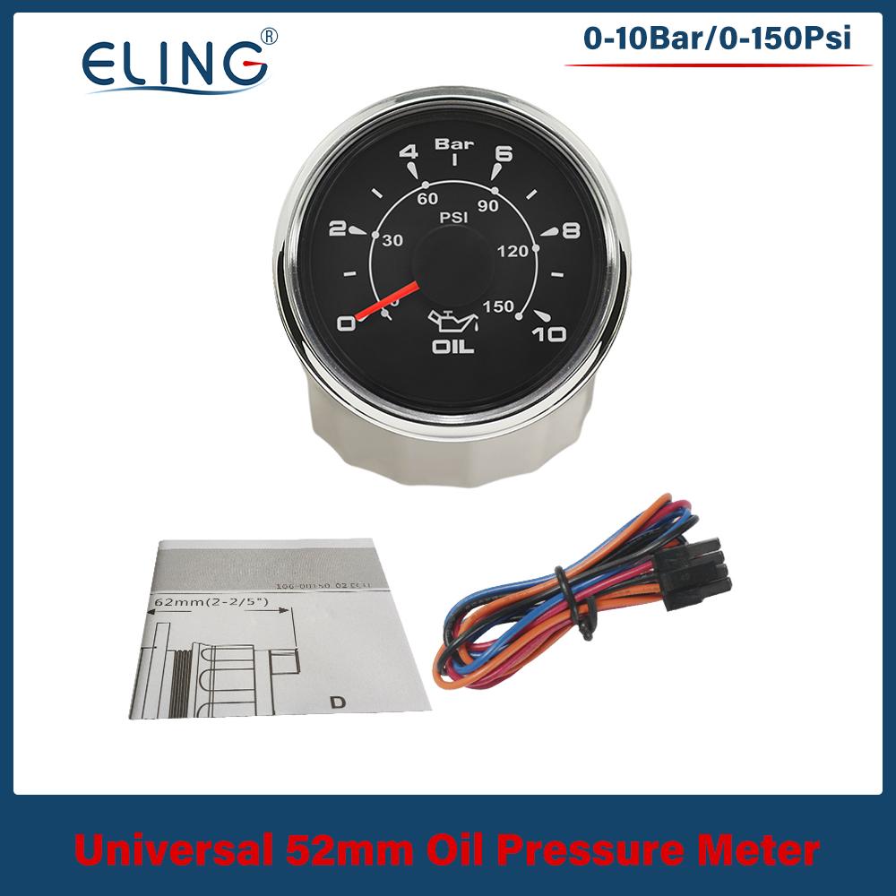 ELING Waterproof Universal 52mm Oil Pressure Gauge 0-5Bar 0-10bar for Car Truck Boat with 8 Colors Backlight 9-32V