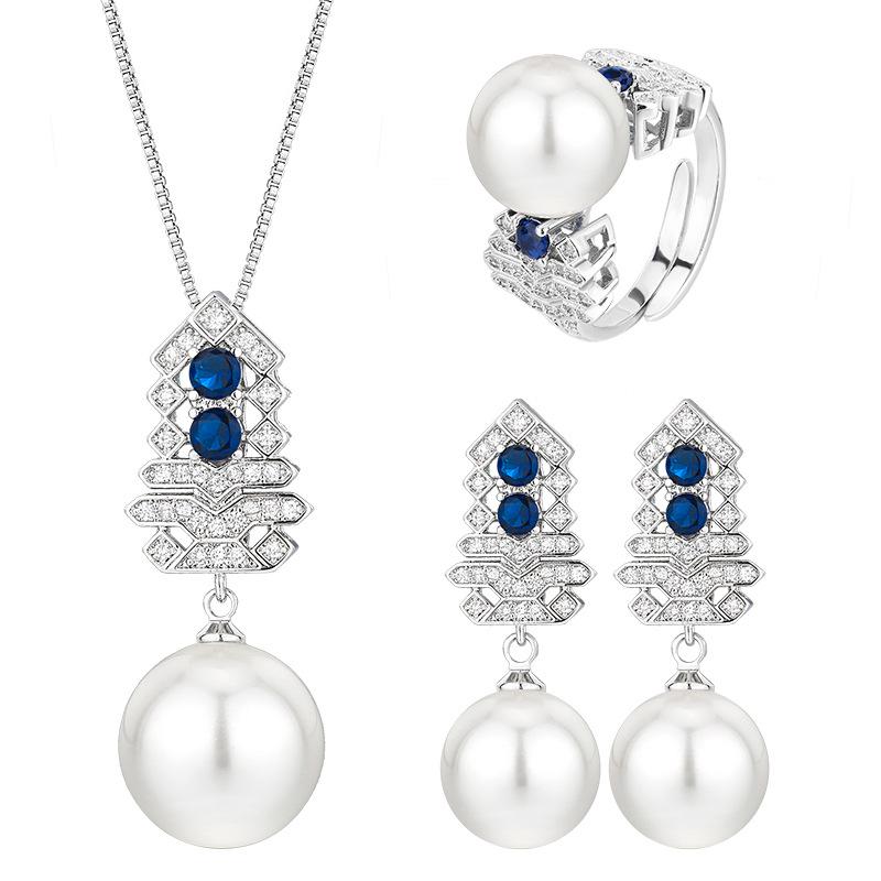 Jewelry Copper Bottom Gold-Plated Inlaid White Pearl Christmas Tree Set Female 16-12Mm
