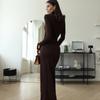 European and American Sexy Turtleneck Split Hip Dress Women's Autumn Solid Color Long Sleeve Sexy Style Long Dress Texture