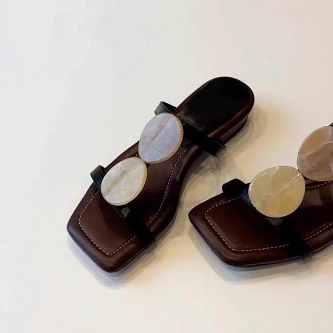 

Fashion Hot - Selling Summer Shell - Accent Slides | Stylish Square - Toe Flat Sandals for Casual Looks 37 чёрный