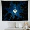 Forest Galaxy Tapestry For Bedroom Ceiling Starry Night Sky With Moon And Trees,Blue Aesthetic Wall Hanging,Milky Way Landscape
