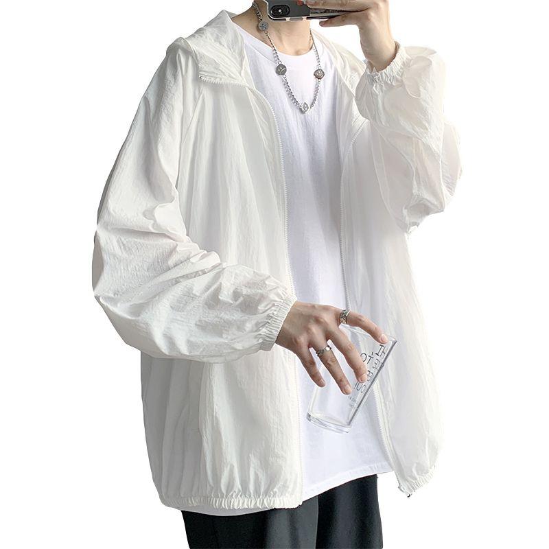 Simplicity Solid Color Hooded Ventilate Sunshade Sunscreen Comfortable Versatile Tracksuit Loose Men's Outerwear Summer 2024