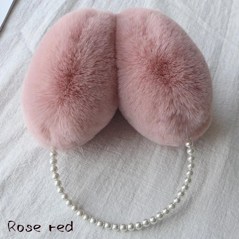 2024 New Thickened Earmuffs Cute Girl Party Style Headdress Winter Fluffy Plush Imitation Pearl Beaded Headband