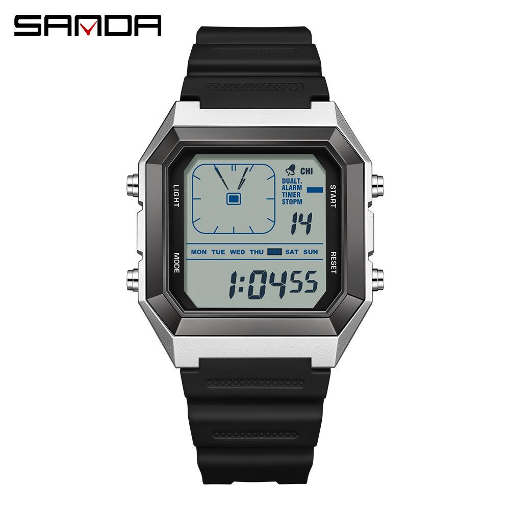 Sanda 6307 Quadratische Analoge Wasserdichte Leuchtende Countdown-Uhr
