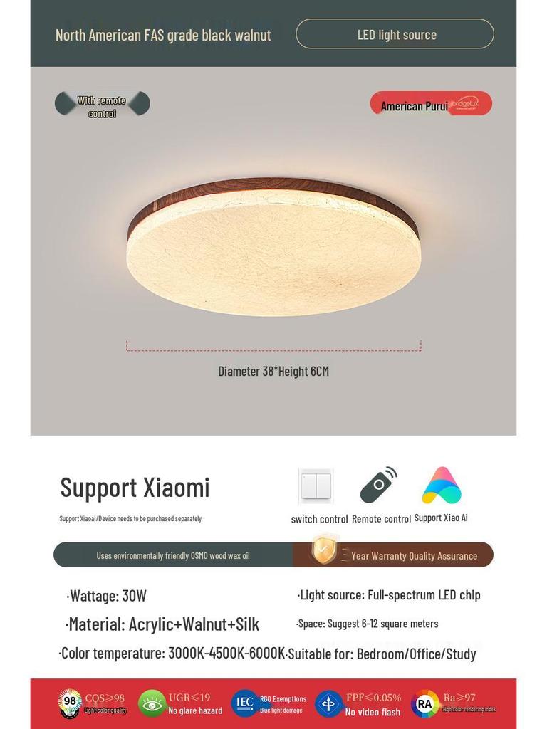 Retro Walnut Zen Ceiling Light with Song Dynasty Silk Aesthetics