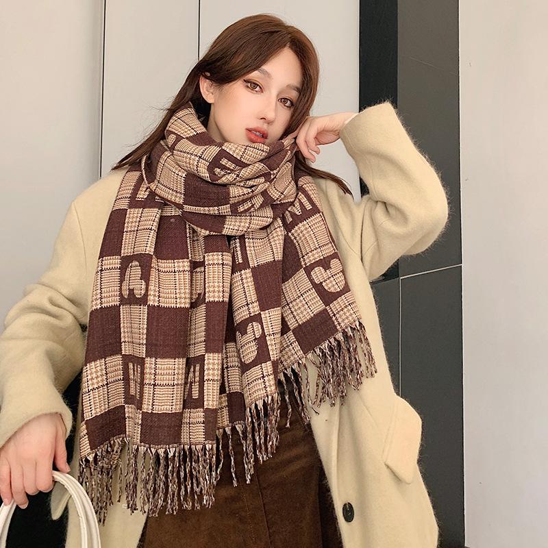 65 * 200cm Herbst Und Winter Neu Damen Einfarbig Vielseitig Schlicht Quaste Imitat Kaschmir Doppelseitiger Schal Warmer Schal Atmosphäre Schal