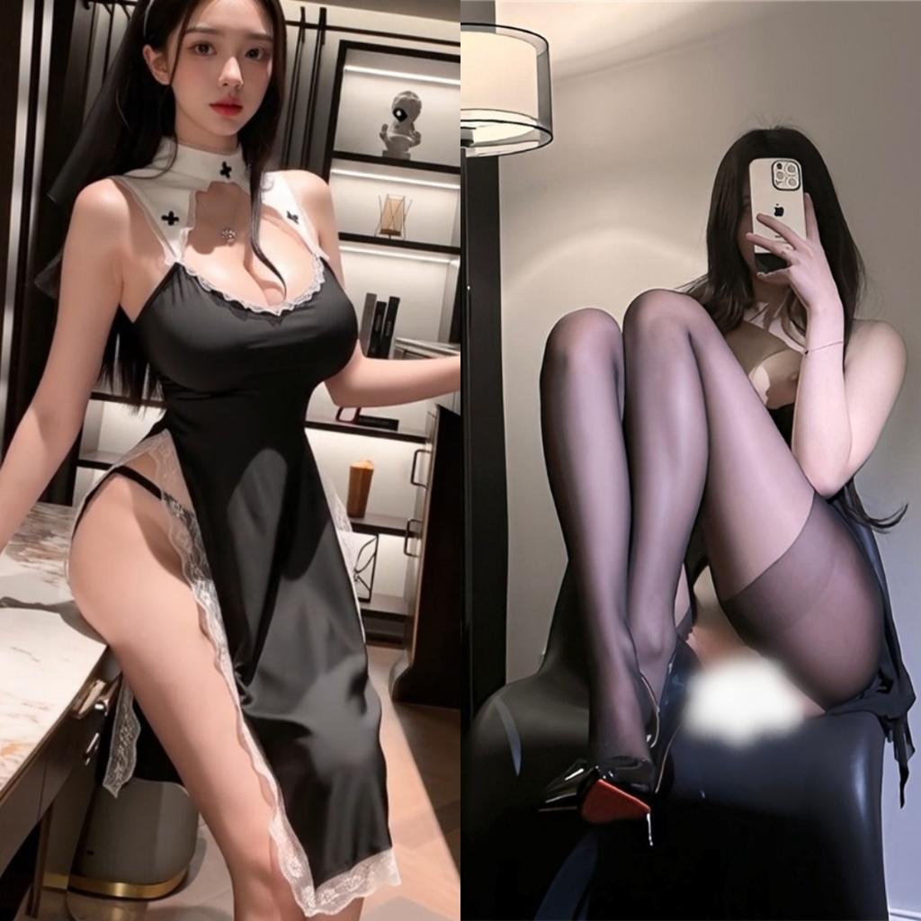 Sexy Lingerie Flirting Funny Costume Cosplay Nun Uniform Cplay Game Outfit Hollow Skirt Set