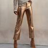 Damenhosen Slim Fit Glänzende Glatte Oberfläche Kunstleder Taschen Mittlere Taille
