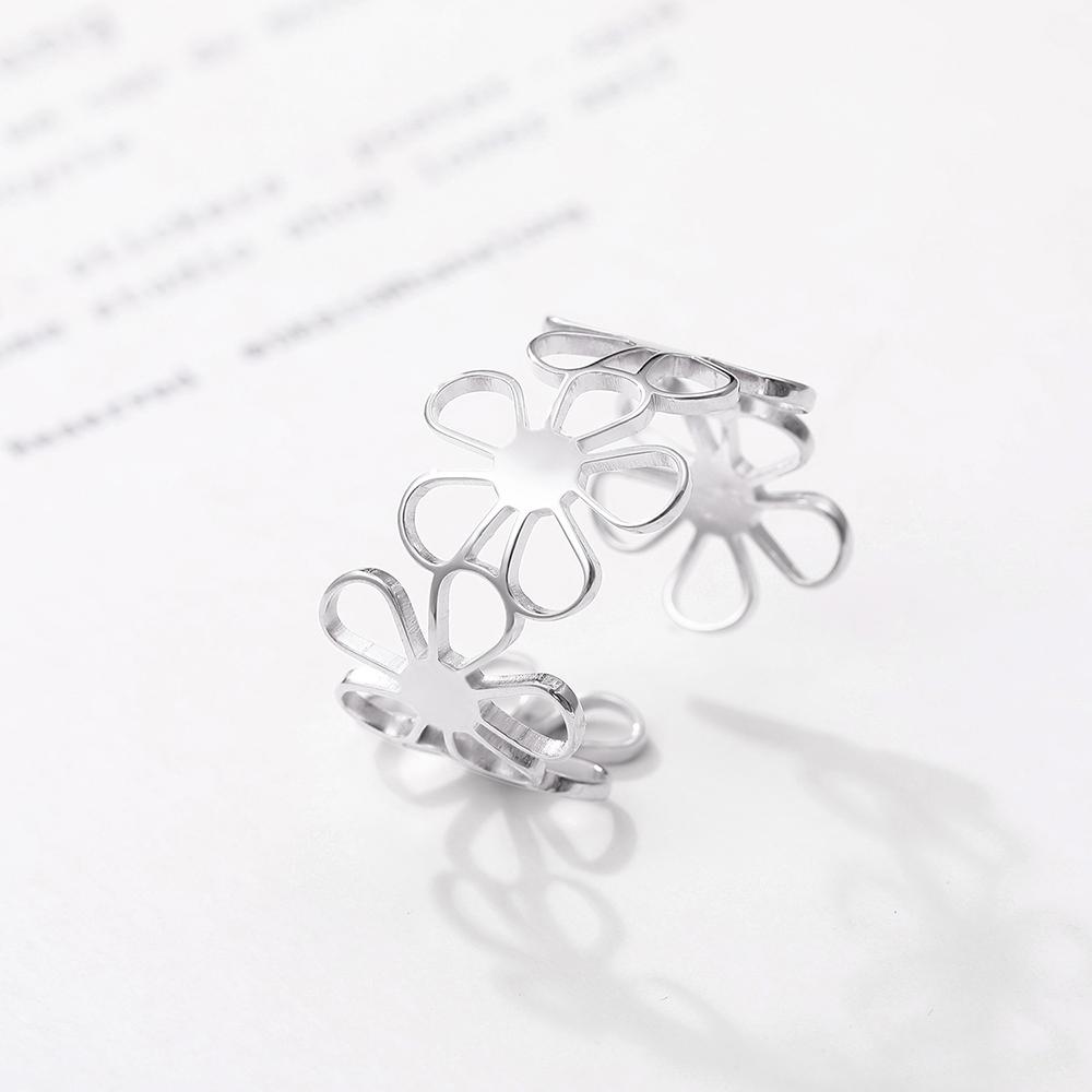 Stainless Steel Ring Vintage Daisies Flowers Open Fashion Ladies Couple Adjustable Rings For Women Zircon Aesthetic Girls Gifts