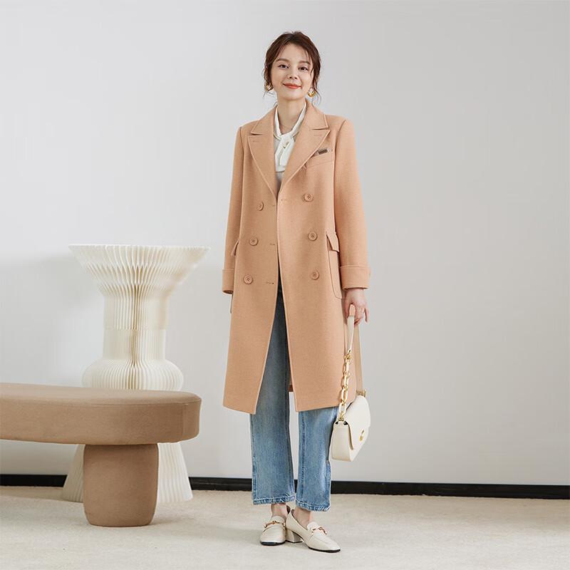 

Shetu Women s Mid-Length Double-Breasted Wool Blend Coat L