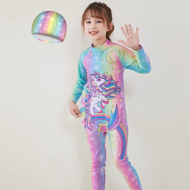 Cute Long Sleeve Children's Swimwear Baby Girl's Swimwear Beach Sunscreen Swimwear Surfer Clothing Conservative Long Trousers