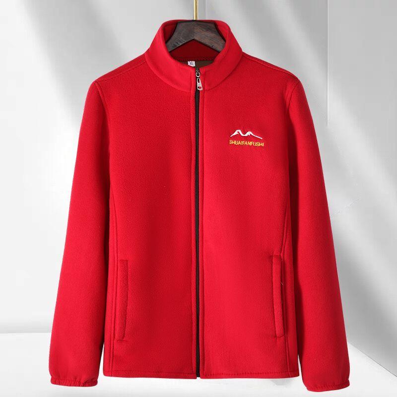 

Осенне-зимняя куртка плюс бархат, полар-флис, теплая хлопковая куртка, свободный повседневный толстый топ, кардиган XL красный