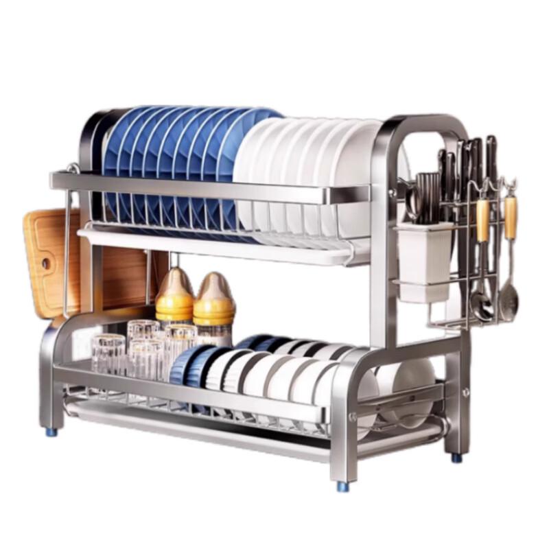 Modern Double-Layer Aluminum Kitchen Dish Drying & Storage Rack