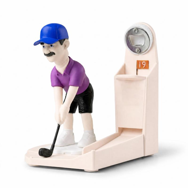 Sportovní otvírák na pivo s motivem golfisty a přihrádkou na sbírání víček Funkční domácí dekorace pro bar, kuchyň, párty