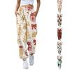 Damen Casual Sweatpants mit weihnachtlichem Aufdruck, elastischem Bund und Bündchen an den Beinen