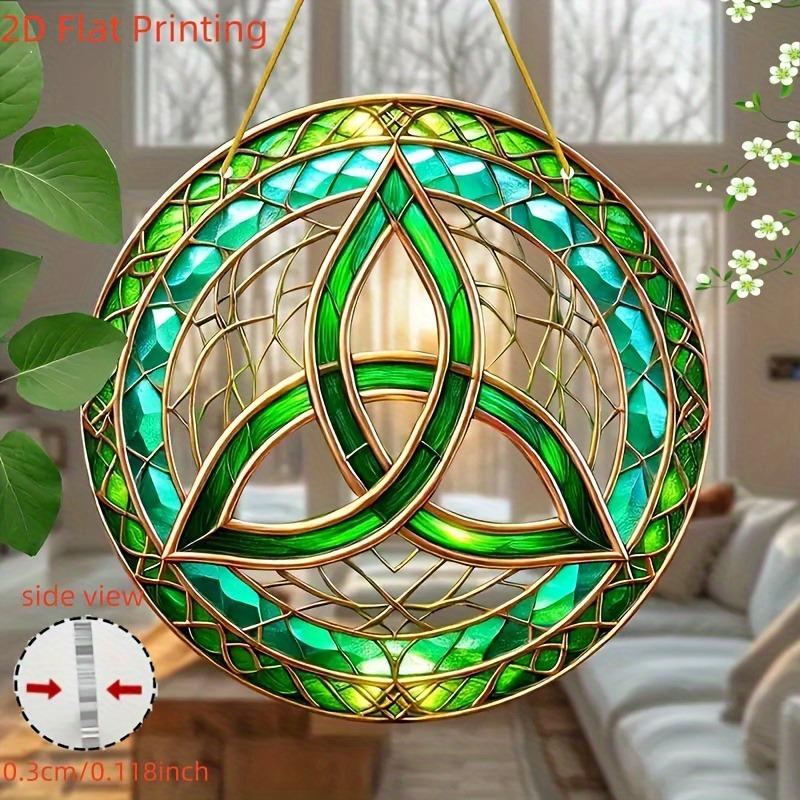 2D Flat Celtic Knot Acrylic Green & Golden St. Patrick's Day Desktop Decoration, Suitable for Wall Decoration, Porch, Room, Villa, Accents Home, Hallw