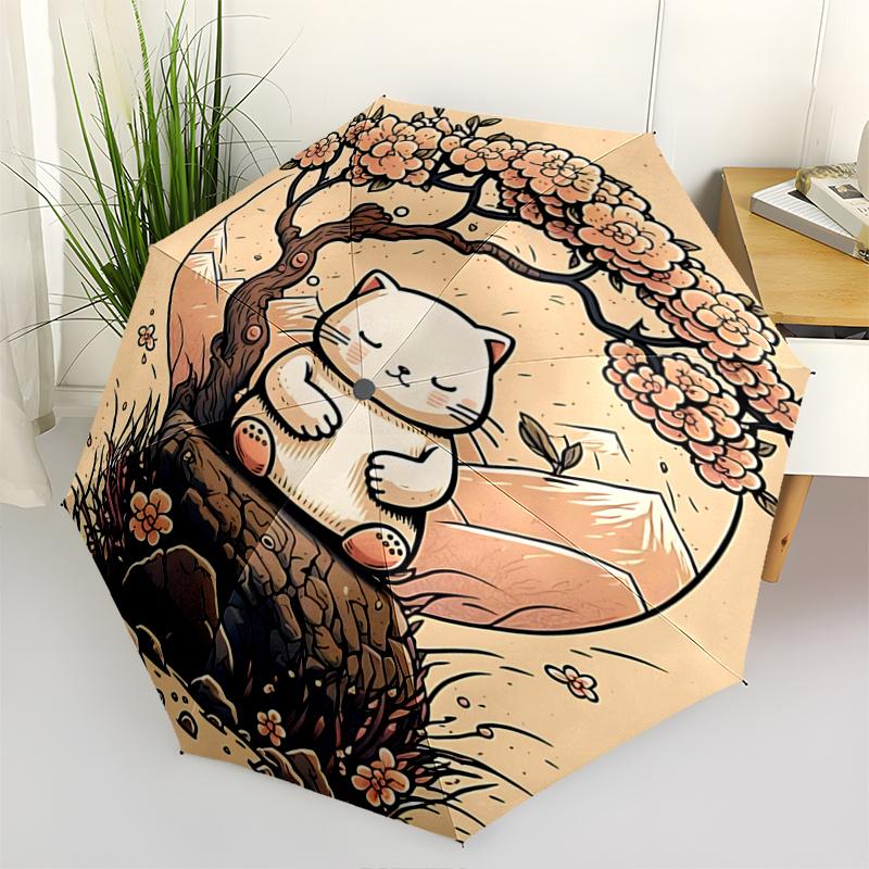 

1pc Japanese Lucky Cat Design Automatic Folding Fashion Umbrella - 3 Folding Design, Vivid Cartoon Pattern, Suitable for Outdoor Activities, A Gift fo