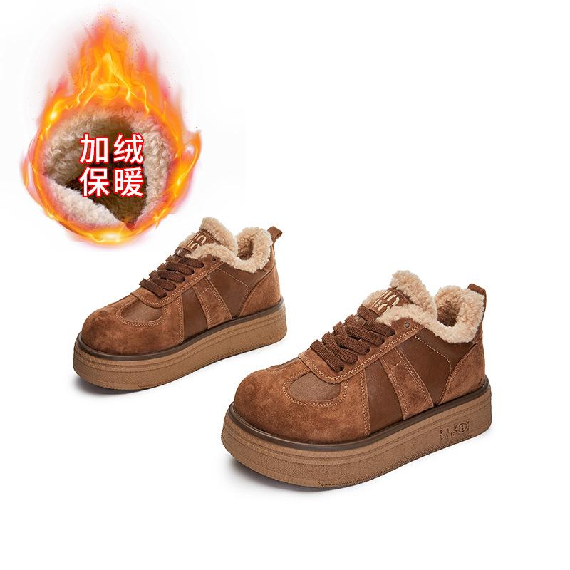 Leather Little White Shoes Women's 2025 Winter New Thick-soled High-top German Training Shoes Women's Velvet Cotton Shoes Casual Versatile Women's