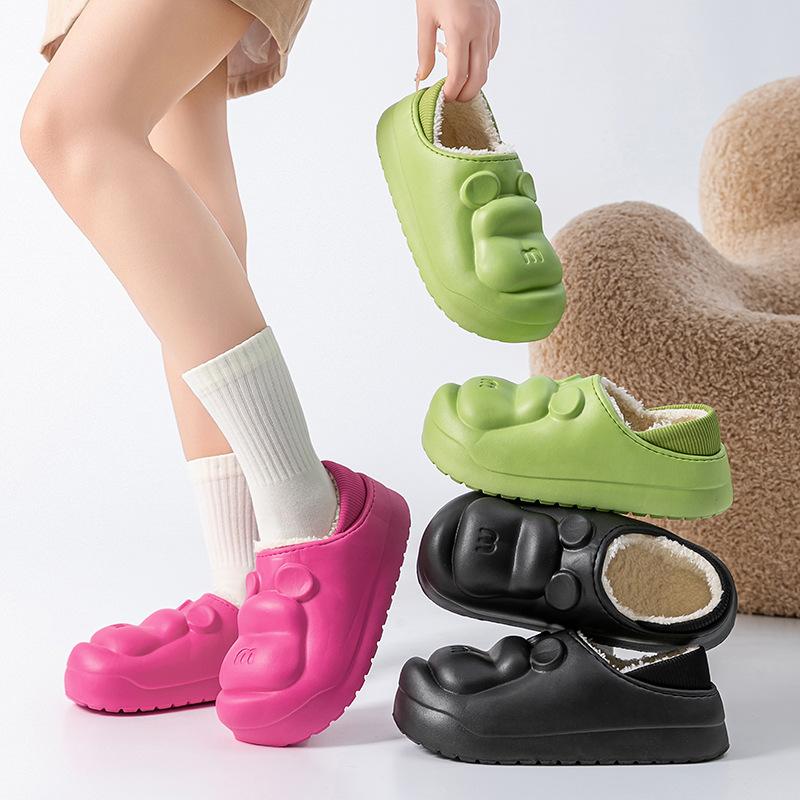Cotton Slippers Autumn and Winter Outer Wear Bag and Indoor Home Thick Bottom Velvet Easy To Clean Couple Hair Slippers