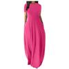 Plus Size Women’s Solid Color Round Neck Pocket Maxi Dress – Short Sleeve, Loose Fit