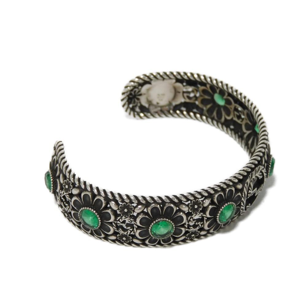 Used 9539 Flower Crystal Bangle 607107 J7457 8137 7986 16 Double G Arabesque Smoked Finish Interlocking G Ag925 Women's