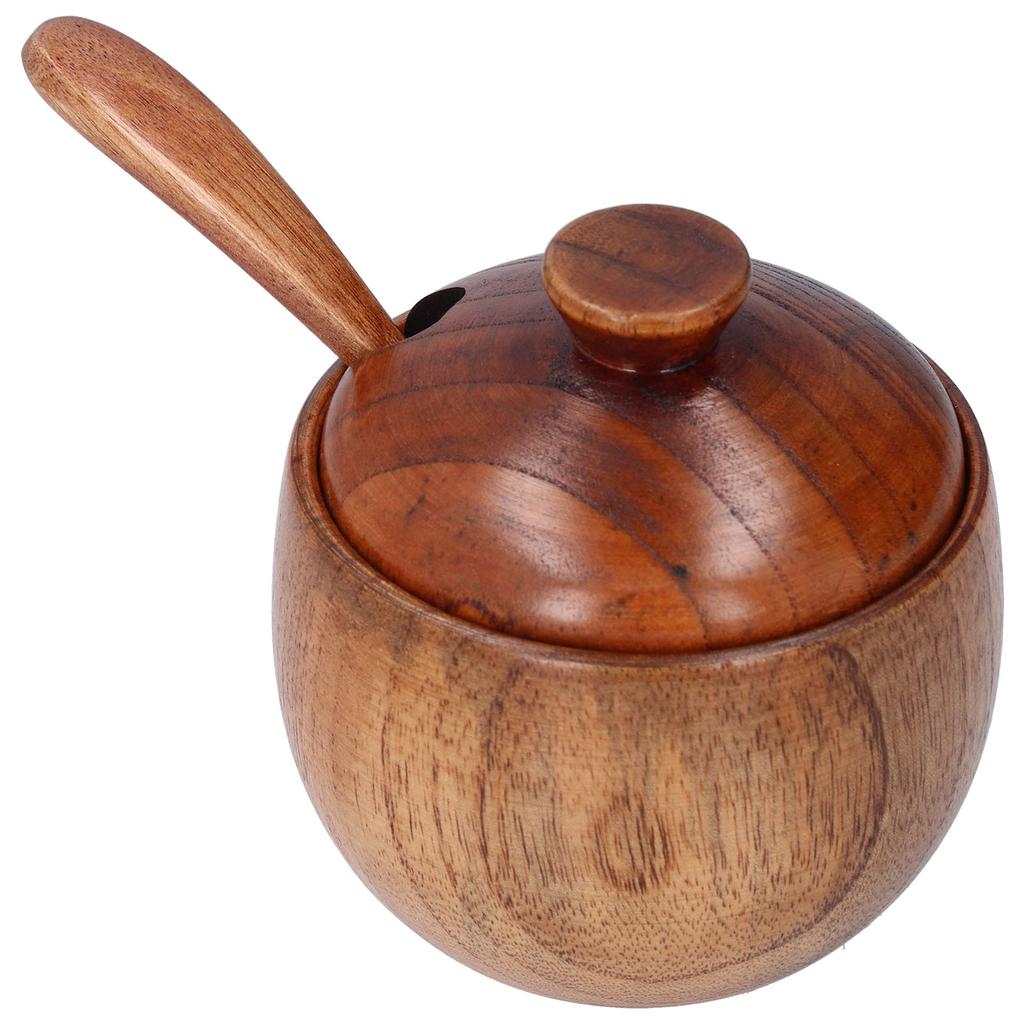 Household Seasoning Jar with Spoon Lid Wooden Salt Container for Home Kitchen Restaurant