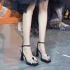 Fashion One Line Bow High Heels Sandals New Fairy Style 2024 Summer Square Toe Fashion Thick High Heels Fashion Sandals