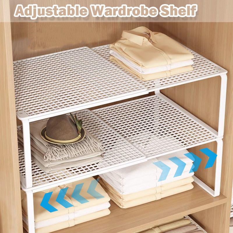 1pc Wardrobe Scalable Layered Partition Board Stackable Large-capacity Shelf Shoe Cabinet Sorting Board Wardrobe Organizer