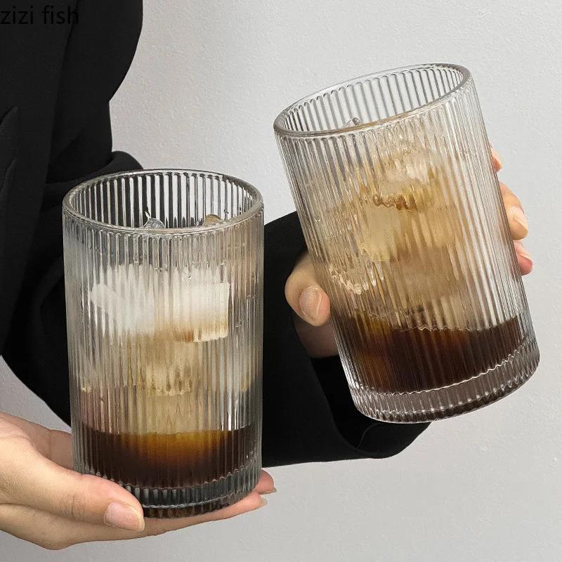 Vintage Vertical Patterned Glass Cup Large Capacity Water Cups Coffee Mug Beverage Cup Cold Drink Cups Wine Glass Wine Glasses