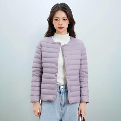 Autumn and Winter Women's 90 Duck Down Solid Colour Round Neck V-neck Simple Long Sleeve Duck Down Jacket