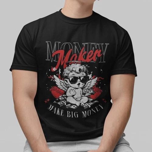 Money Maker Angel Graphic Tee Make Big Money Streetwear Hip Hop T-Shirt Cool Top XXL