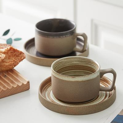 Creative Japanese Coarse Pottery Coffee Cup Saucer Afternoon Tea Ceramic Cup with Saucer Mug Couple Cup Water Cup Tea Cup