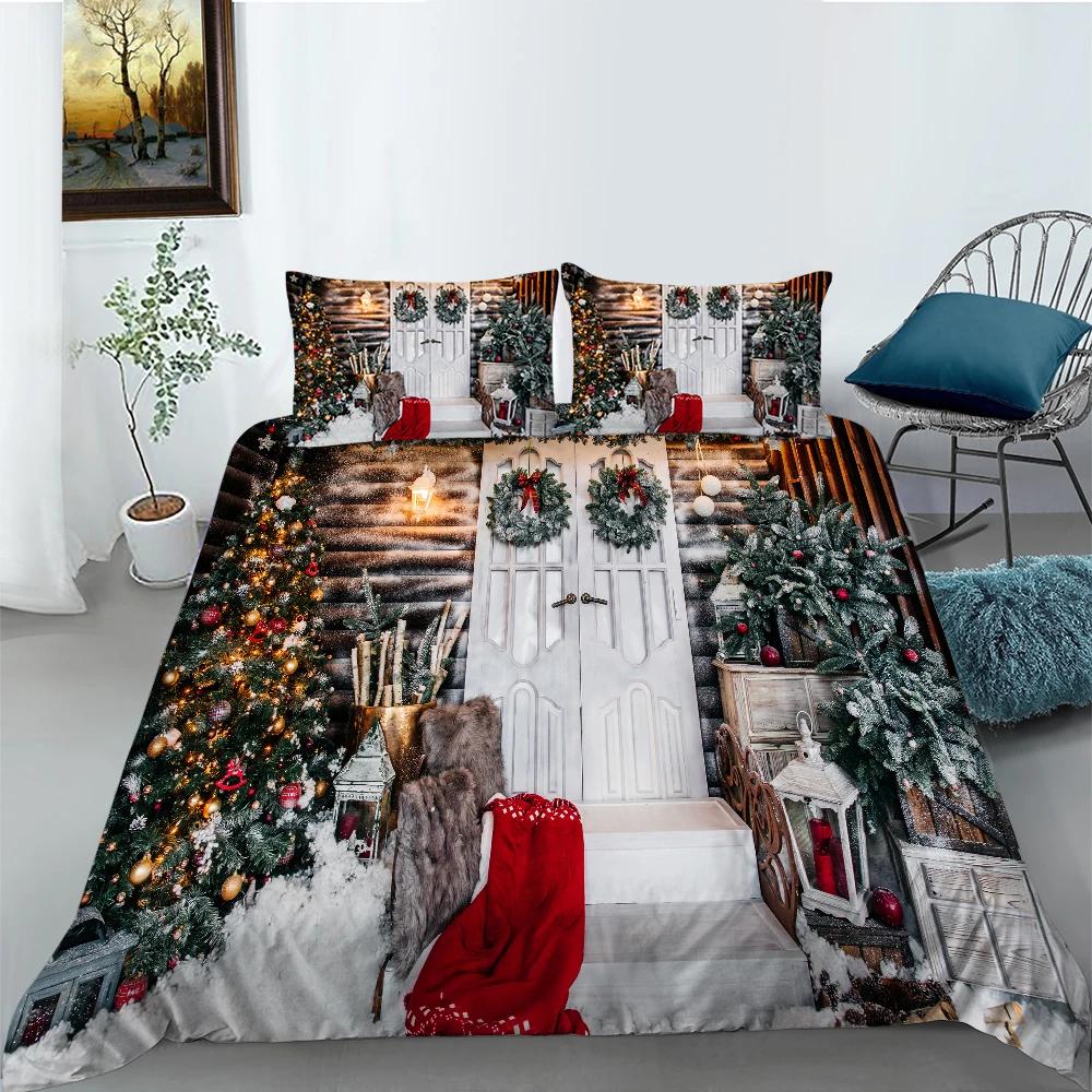 Christmas Stockings Duvet Cover Print Fireplace Polyester For Kids Boy Girl Christmas Present Christmas Element Theme Room Decor