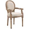 Dining Chair, Medallion Louis XVI Style, Carved Wood, Cream Linen