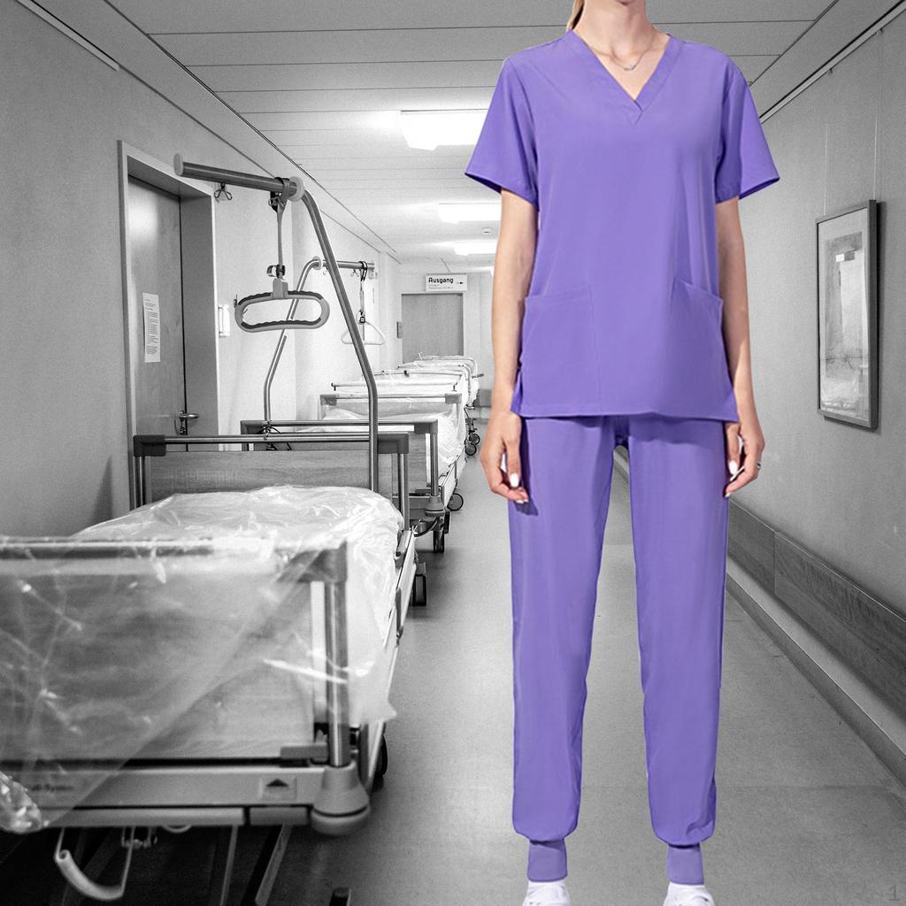 Einheitliches Scrub-Set Oberteil und Hose Bequem Maschinenwaschbar Stretch Unisex Kurzarm Multi
