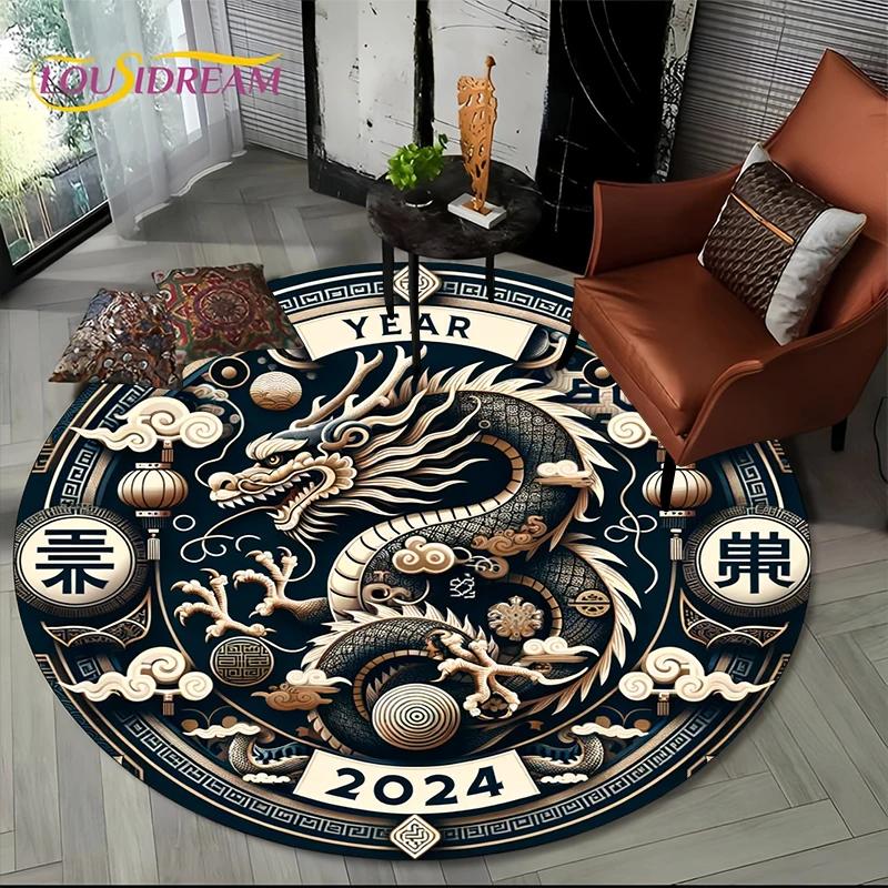 Fashion Dragon Round Carpets Living Room Bedroom Area Rug Room Bedside Chair Floor Mat Decorat Alfombra Birthday Gift Poster Mat