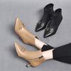 Fashion pointed small bare boots autumn and winter new stiletto fashion boots first layer cowhide side zipper short boots