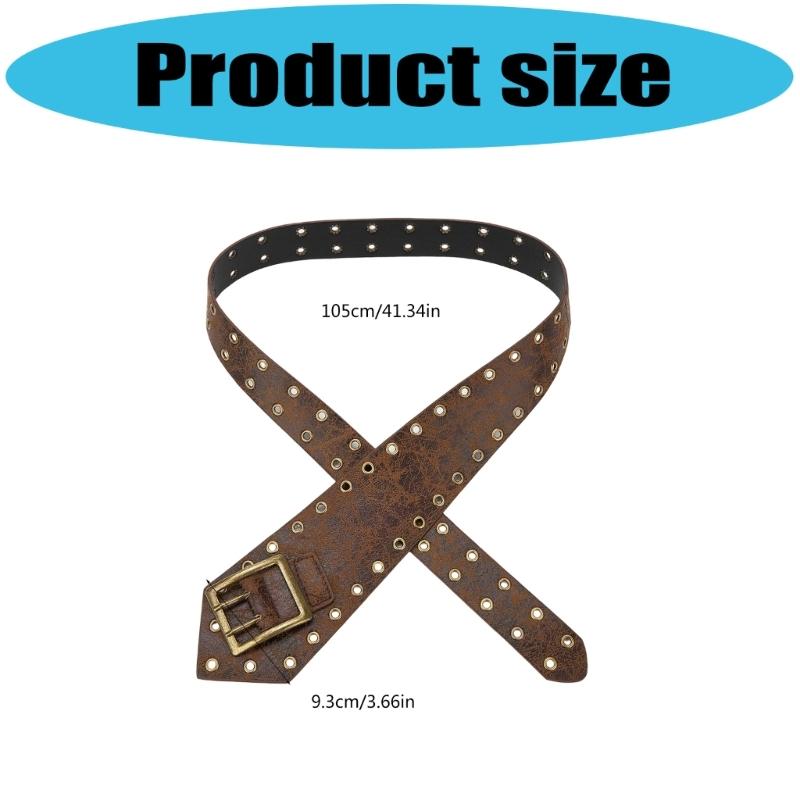 Punk Style Wide Belt with Gothic Eyelets Heavy Duty Faux Leather Unisex Fashion Accessory