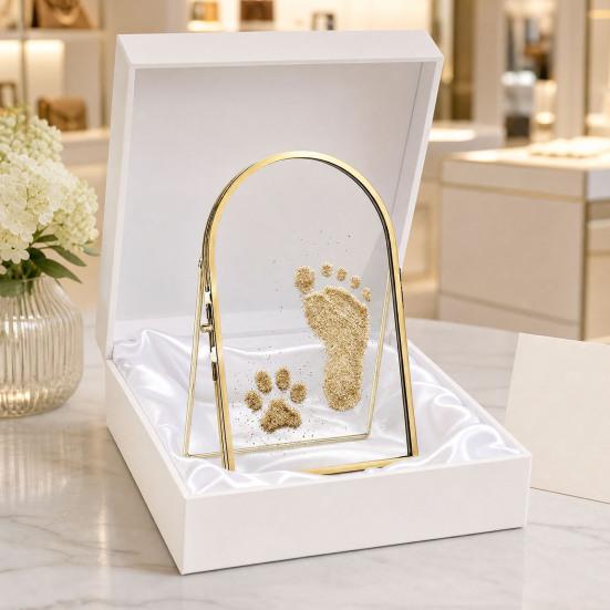 Baby Pet Keepsake Frame, DIY Sea Sand Newborn Baby Hand Footprint Kit, Metal Pressed Picture Frame, Floating Cat Dog Paw Print Display Kit