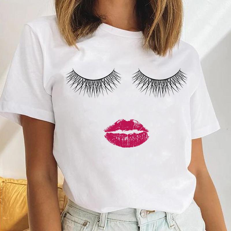 90s Tee Top Summer Women Trend Style Lashes Trend Print Fashion T-shirt Female Clothing Casual Short Sleeve Lady Graphic T-shirt