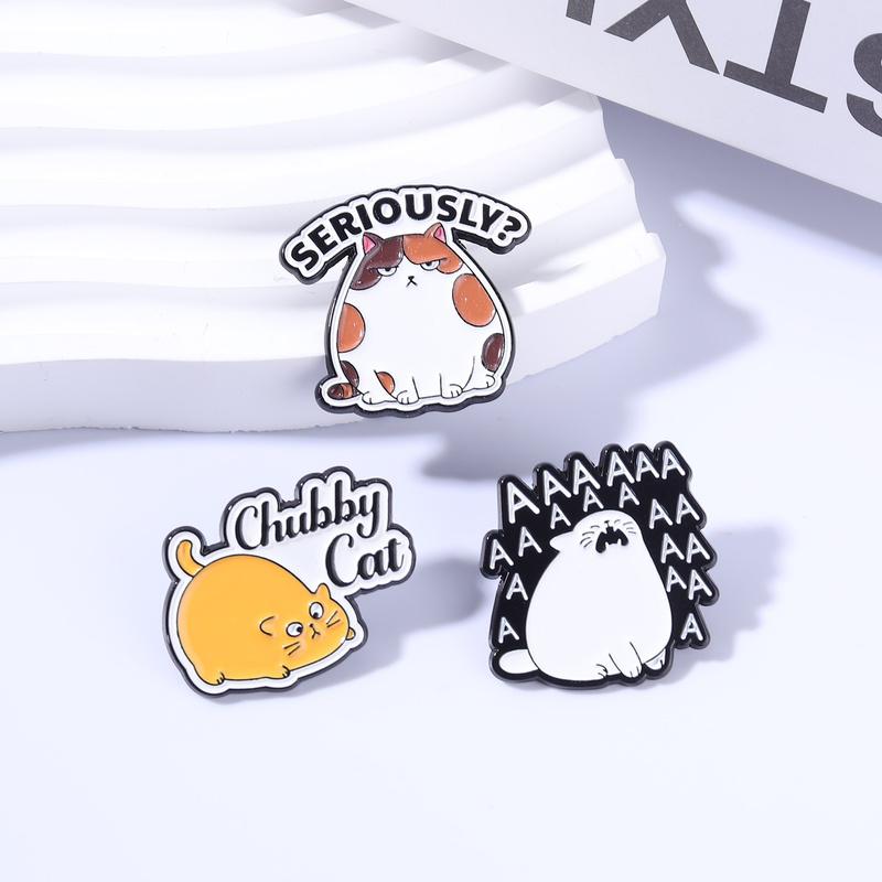 Xiaomi Chubby Tabby Cat Seriously Enamel Pin Screaming White Cat Mouth Wide Open AAAAAA Brooch Bag Lapel Badge Jewelry Gift for Friends