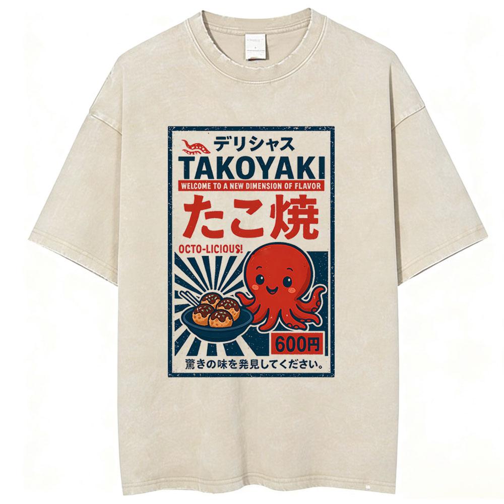 

Japanese Takoyaki with Love Osaka Dotonbori Drunken Octopus Funny T Shirts Men Women Clothing Vintage Washed Oversized TShirts S