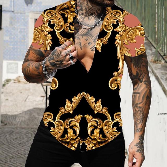 Pánské košile Krátké Luxusní košile s límečkem Lapel Prom Vysoce kvalitní topy Pánské oblečení Slim Fit Tričko 5xl Barokní potisk Volná trička