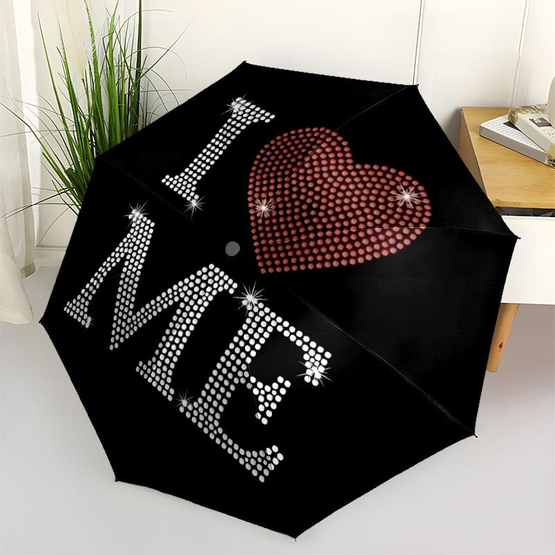 

1pc I Love Me Rhinestone Umbrella Portable Home Essential Umbrella Folding Umbrella Durable Iron Frame yy251128041