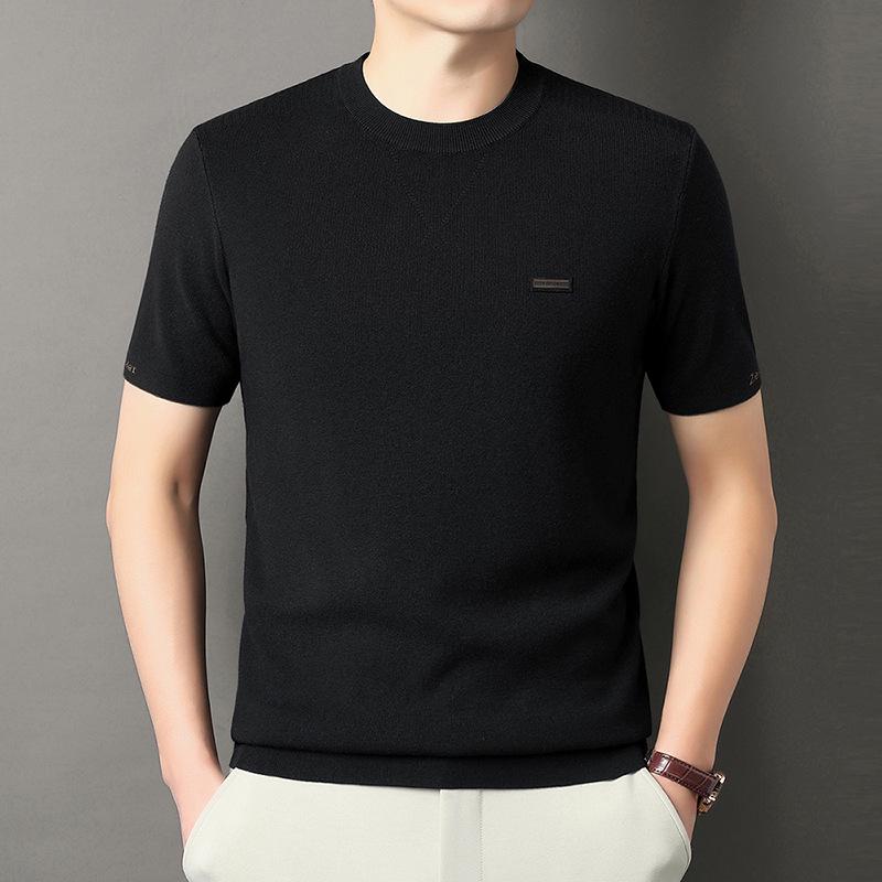 Men’s Autumn Winter Round Neck Short Sleeve Wool Base Layer - Skin-Friendly & Warm